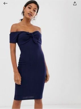 AX Paris Navy Off-Shoulder Knot Detail Bodycon Dress
